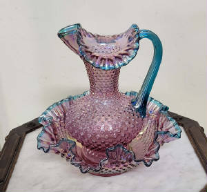 FENTON HOBNAIL IRIDIZED DUSTY ROSE TEAL CREST