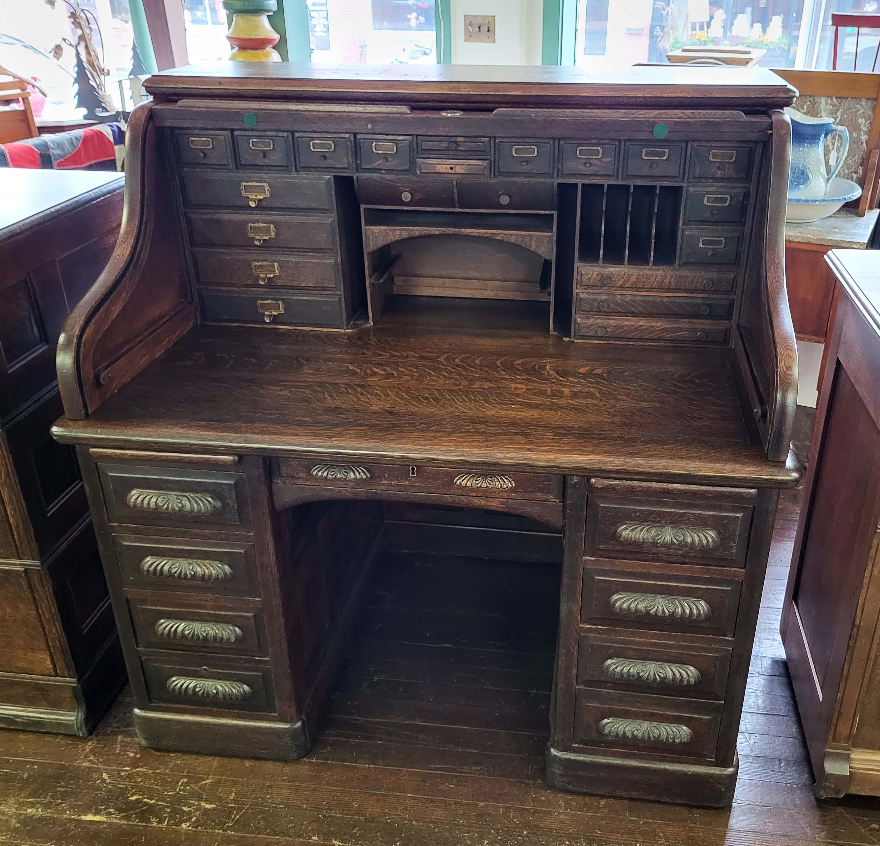 DARK OAK ROLL TOP DESK