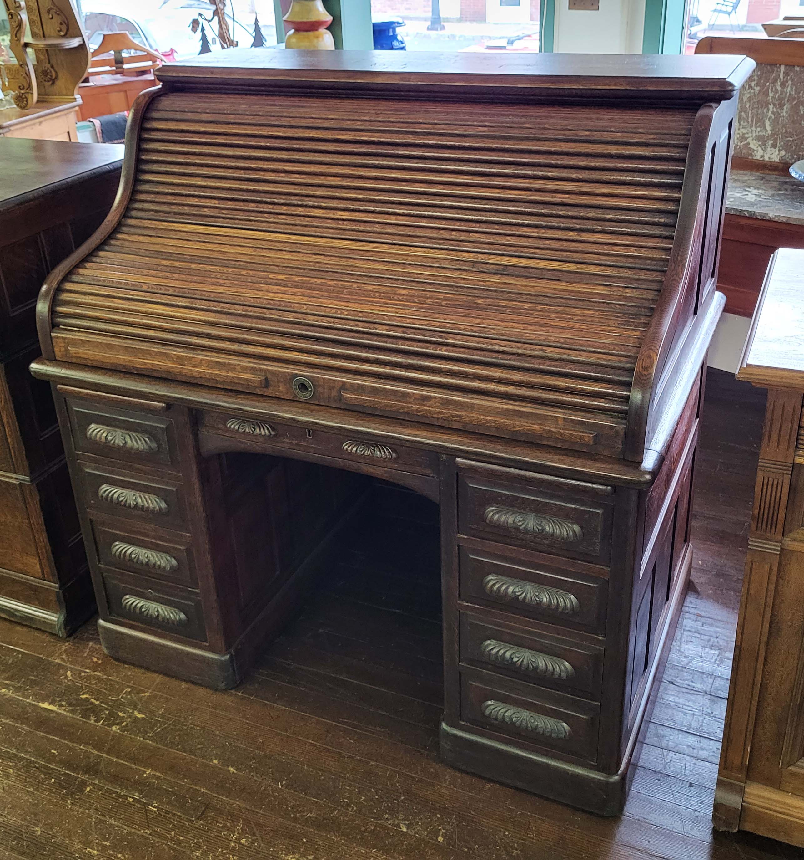 DARK OAK ROLL TOP DESK