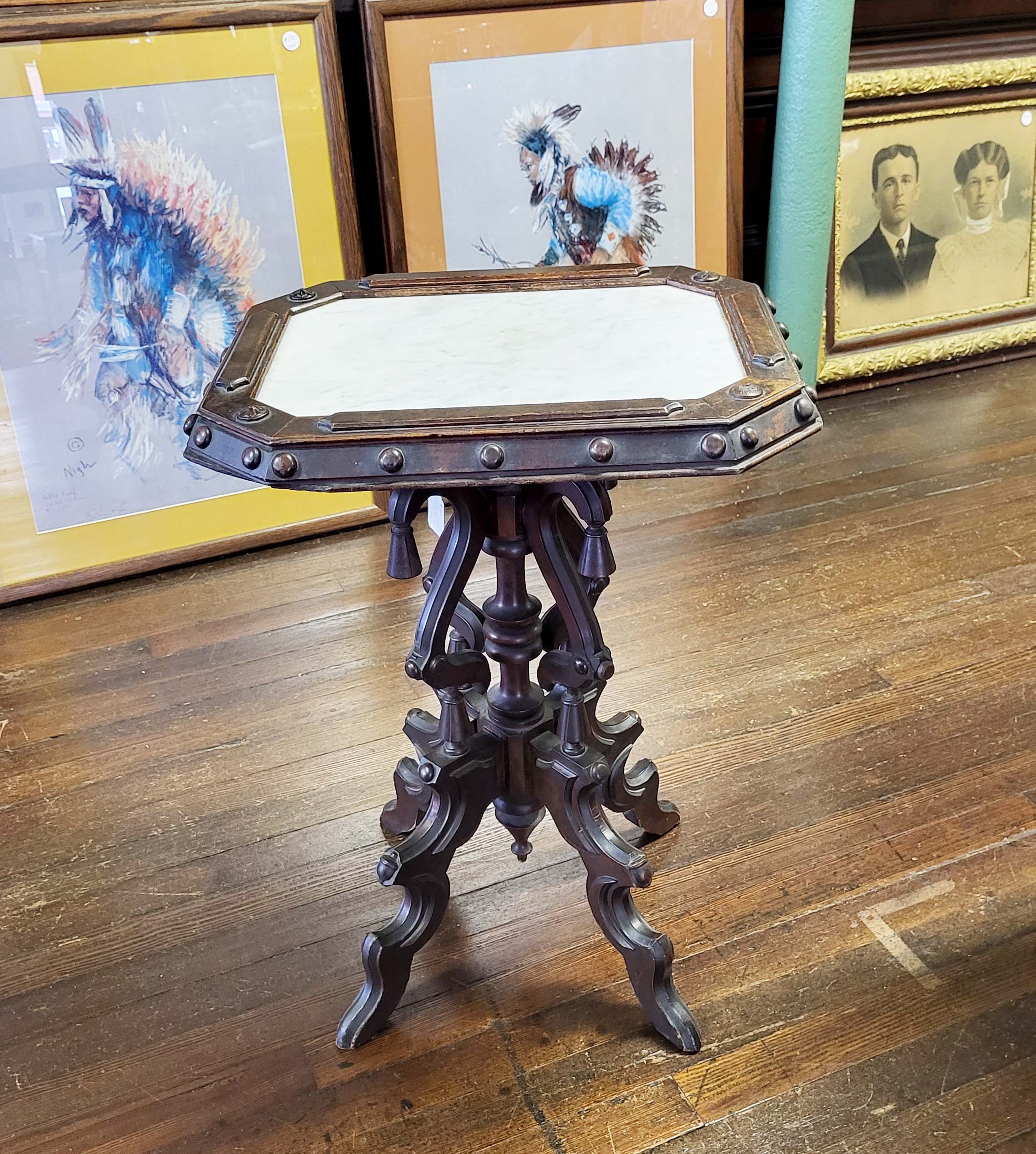 WALNUT MARBLE TOP TABLE