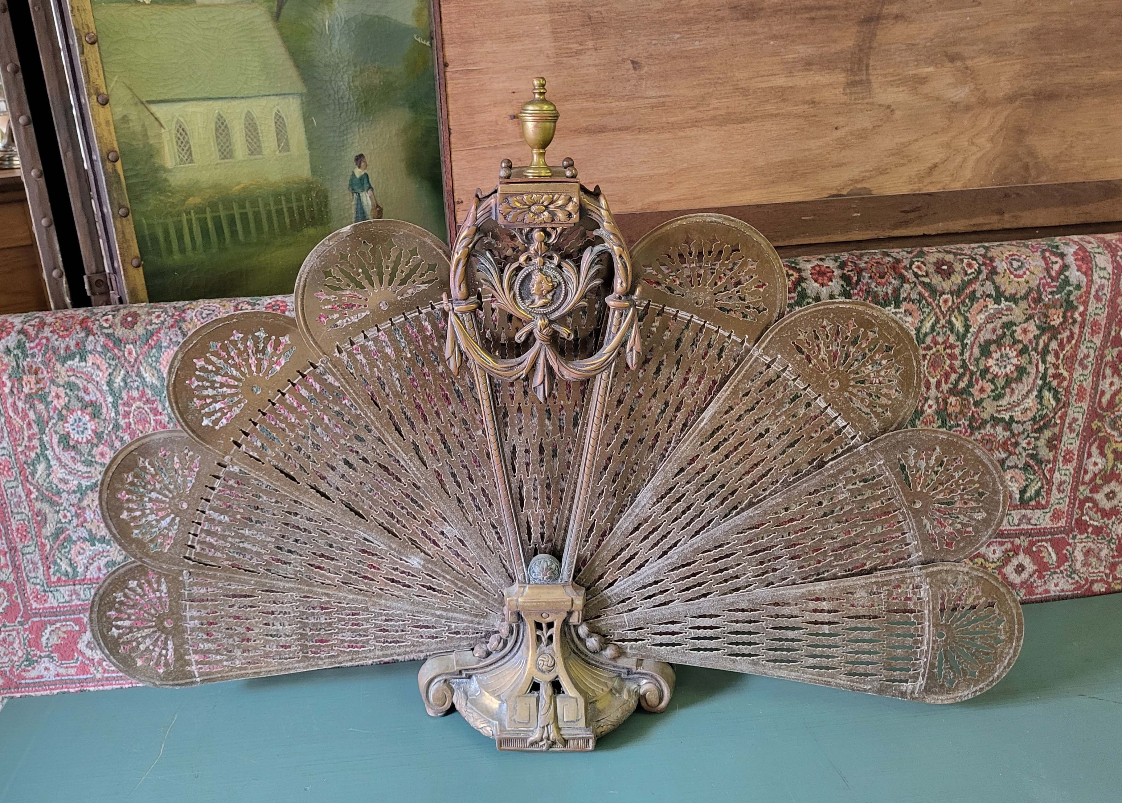 BRASS FOLDING FIREPLACE FAN