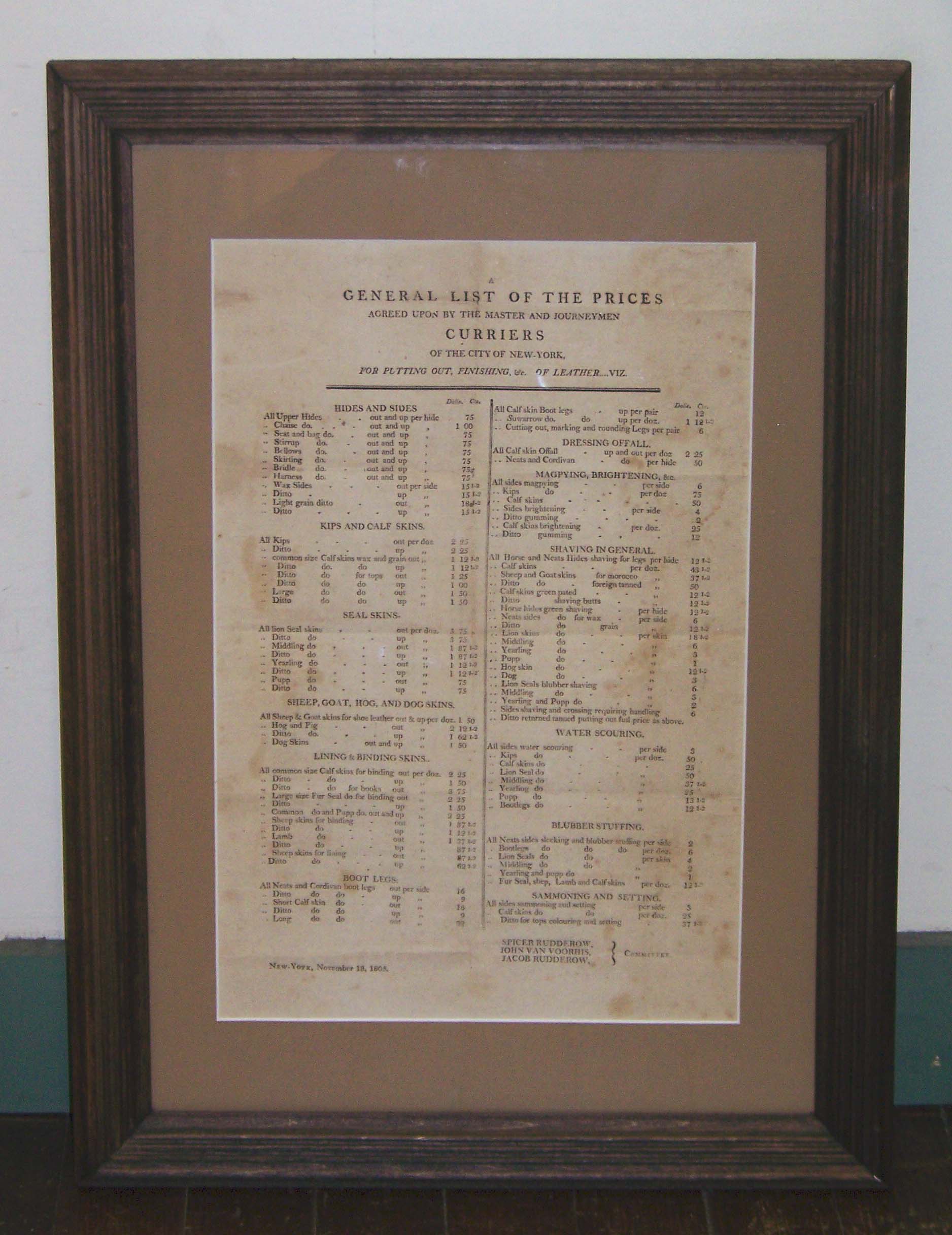 CURRIERS LIST DATED 1805